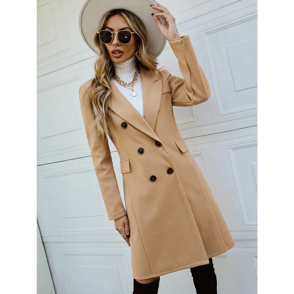 Double Breasted Overcoat peacoat pea coat preppy tan camel long line - Picture 2 of 7